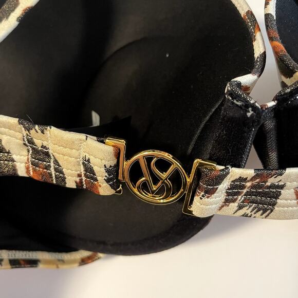 Victoria's Secret Bikini Top Womens 38C Brown Animal Print Bombshell Padded - Picture 7 of 11